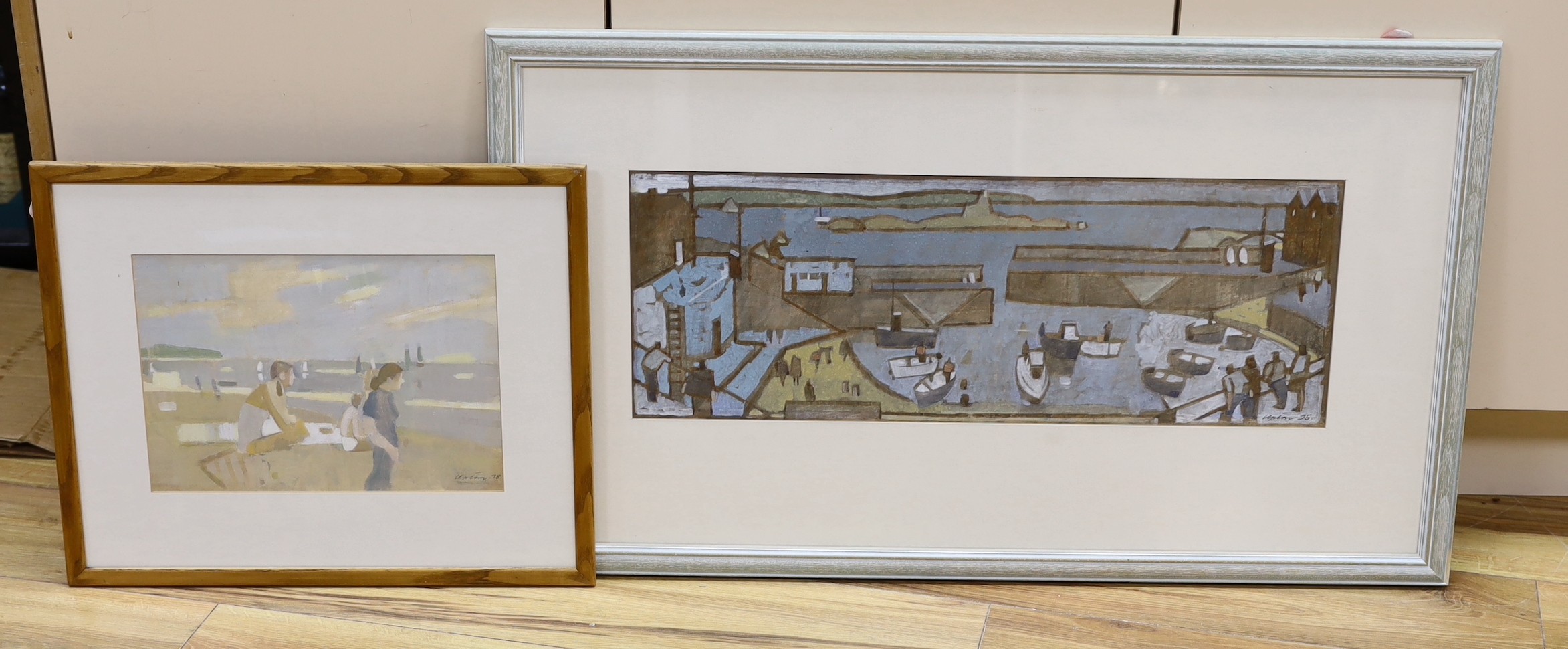 Wilfred Knox (1889-1966), watercolour, 'Unloading barges on the beach (Dutch Pinks)', signed, 26 x 36cm
